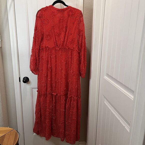 Sunday in Brooklyn Floral Polka Dot Maxi Dress Women Size M Textured Button Red - Picture 9 of 12